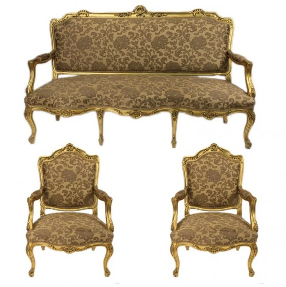 Baroque living room set Strassbourg gold pattern / antique style gold - sofa + 2 armchairs