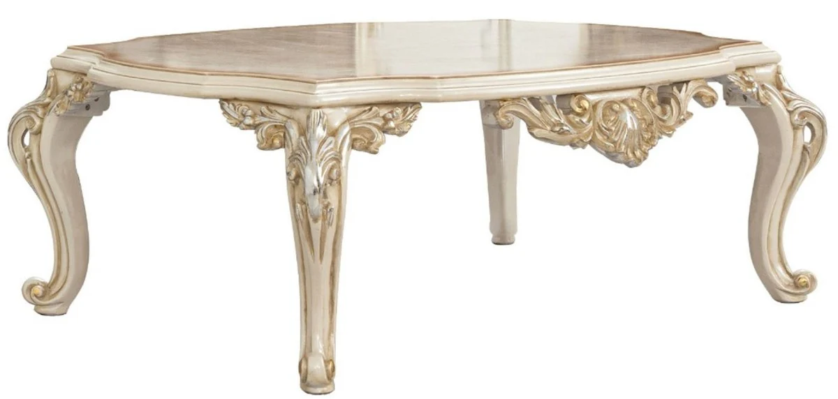 Luxury baroque coffee table brown / white / gold / silver - handmade solid wood living room table in baroque style - baroque furniture - noble & magnificent