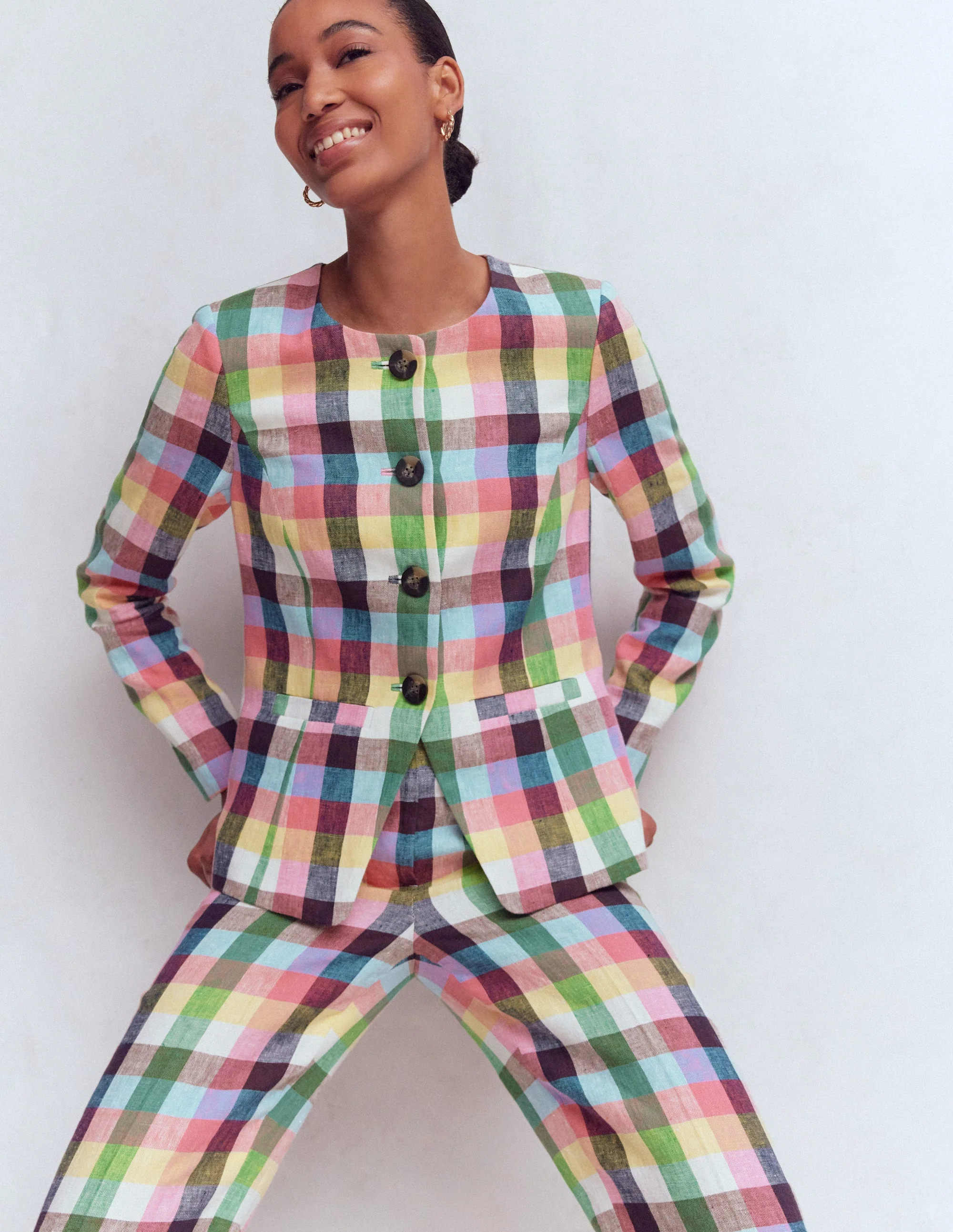 Hampstead Leinenblazer-Sanftes Gelb, Rosa Buntes Vichykaro