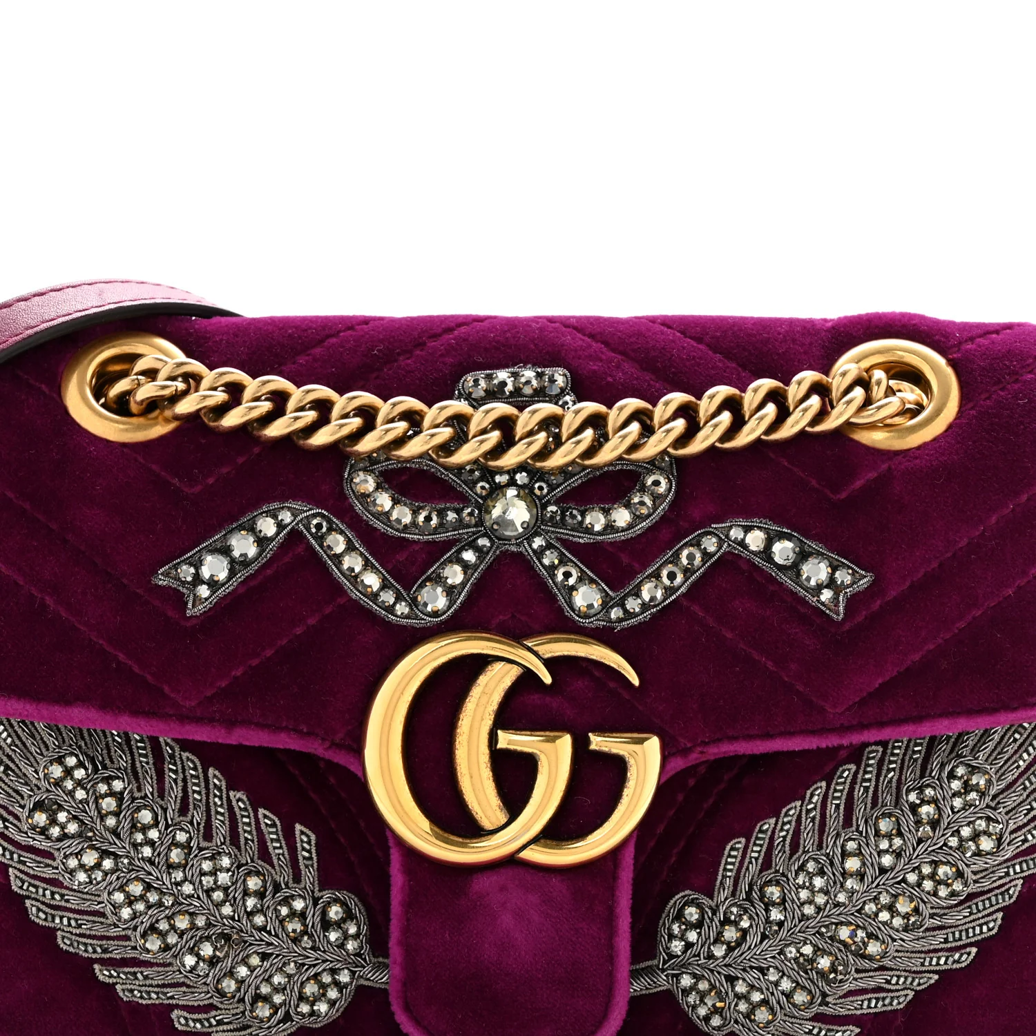 Velvet Matelasse Embroidered Mini GG Marmont Shoulder Bag Bordeaux - Top Club