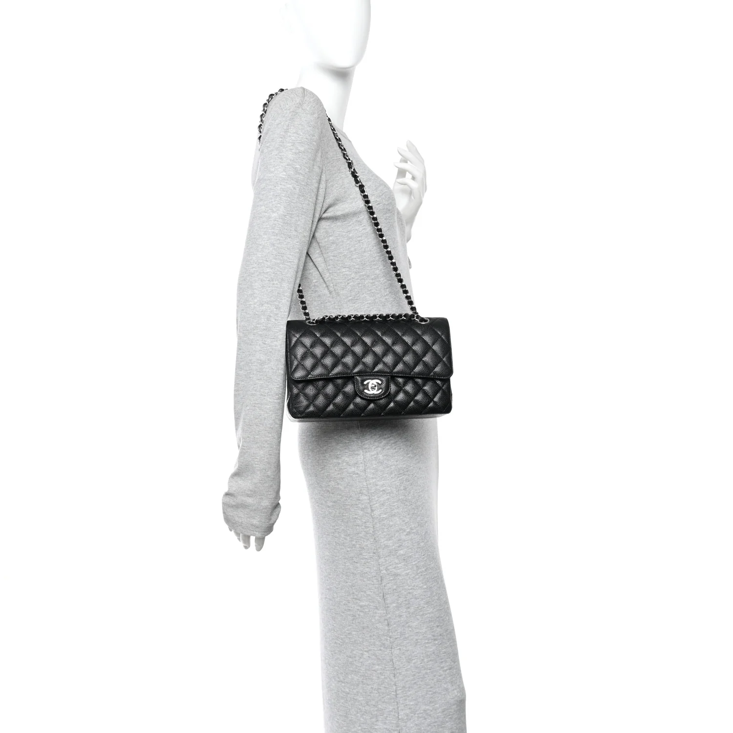 Caviar Quilted Medium Double Flap Black