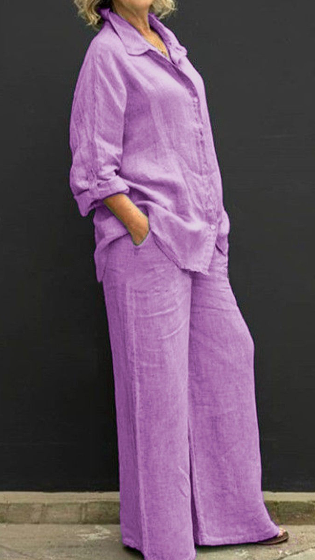 Women's Linen Lapel Shirt & Wide-Leg Pants Two-Piece Set - Nordfashionstorm - Women's Clothing, Fashion for You - Nordfashionstorm.com