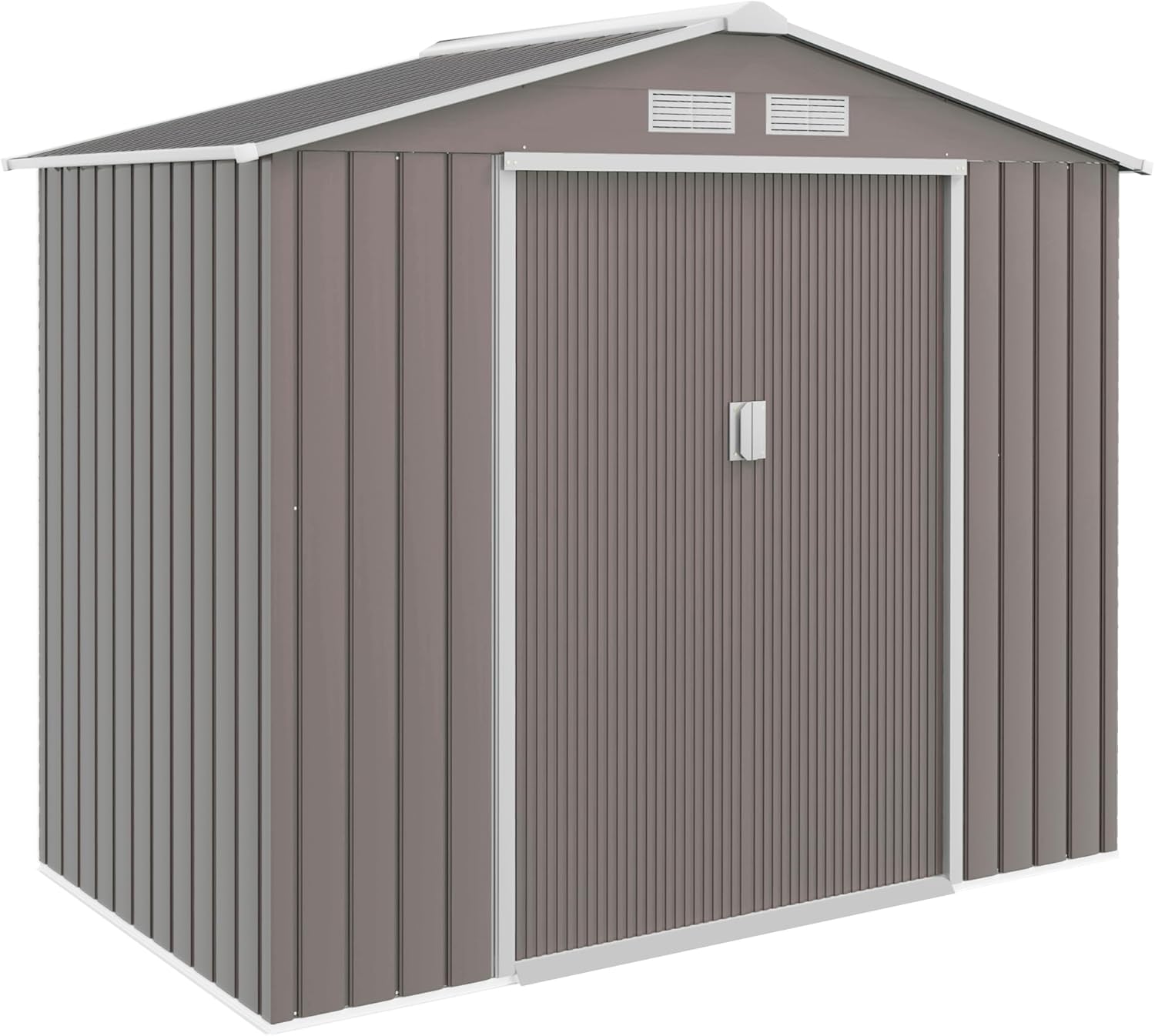 Outsunny Casetta da Giardino 2.5m² in Acciaio Zincato con Basamento e Prese d'Aria, Capanno Porta Attrezzi con Tetto Inclinato, Doppie Porte Scorrevoli Bloccabili, 213x130x185 cm, Grigio