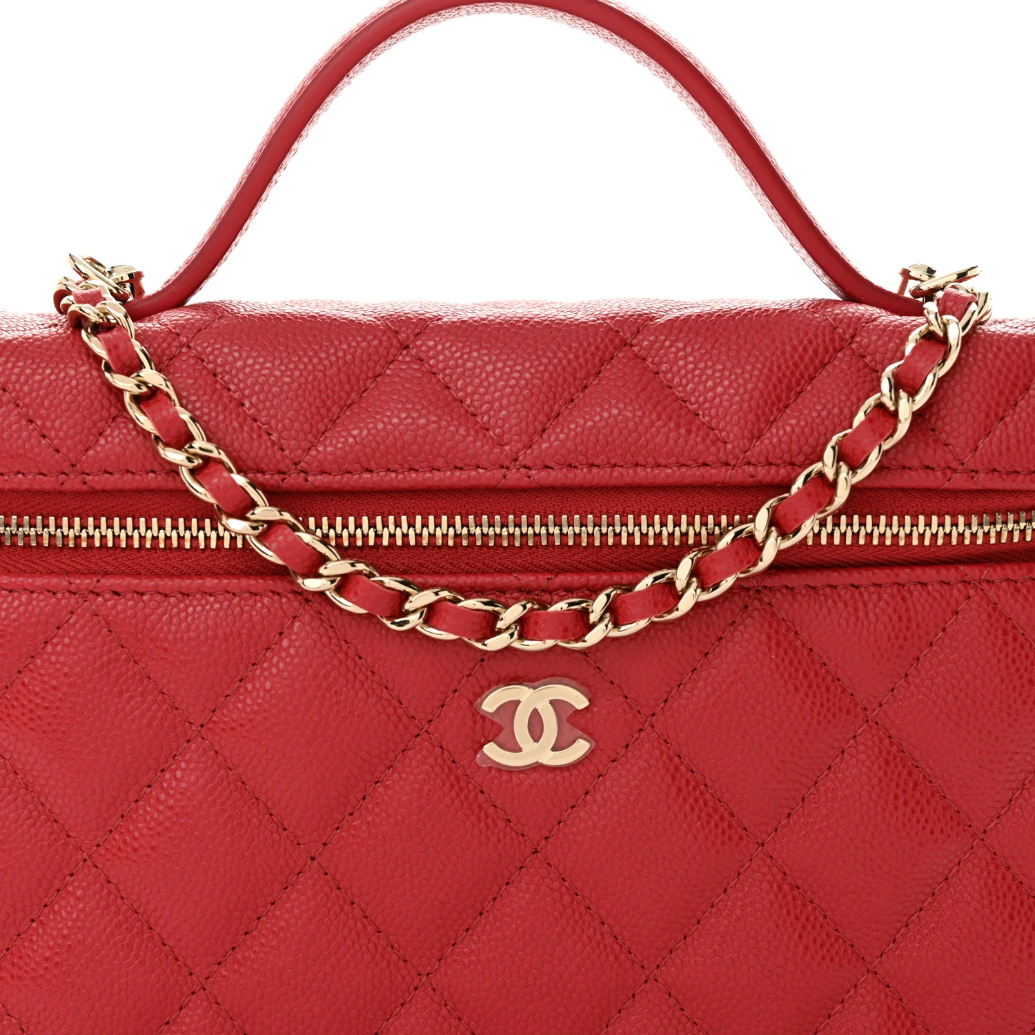 Caviar Quilted Top Handle Slim Vanity With Chain Red - Top Club