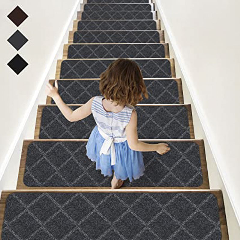Hot Selling High Quality Anti-Slip Printed Rubber Back Carpet Stair Mat Anti-Slip Stair Foot Pedal Mat（10 pcs）