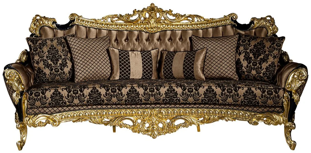 Luxury baroque living room set brown / black / gold - 2 sofas & 2 armchairs & 1 coffee table - magnificent living room furniture in baroque style
