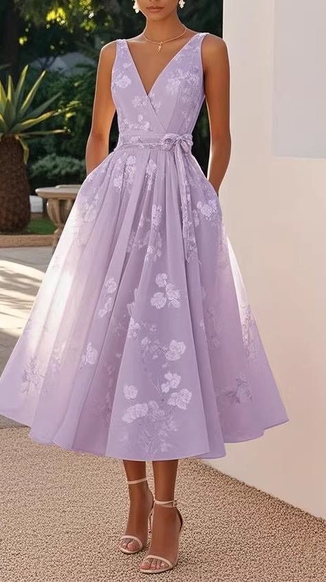 Women's sleeveless V-neck printed dress - Nordfashionstorm - Women's Clothing, Fashion for You - Nordfashionstorm.com