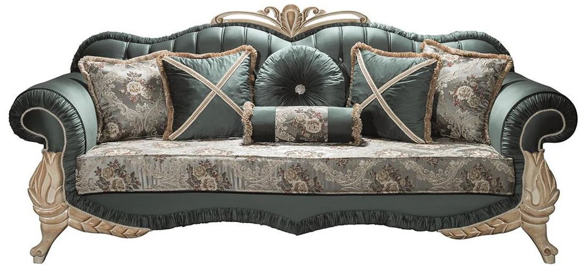 Luxury Baroque Living Room Set Green / Cream / Beige - 2 Sofas & 2 Armchairs & 1 Coffee Table - Living Room Furniture in Baroque Style - Noble & Magnificent
