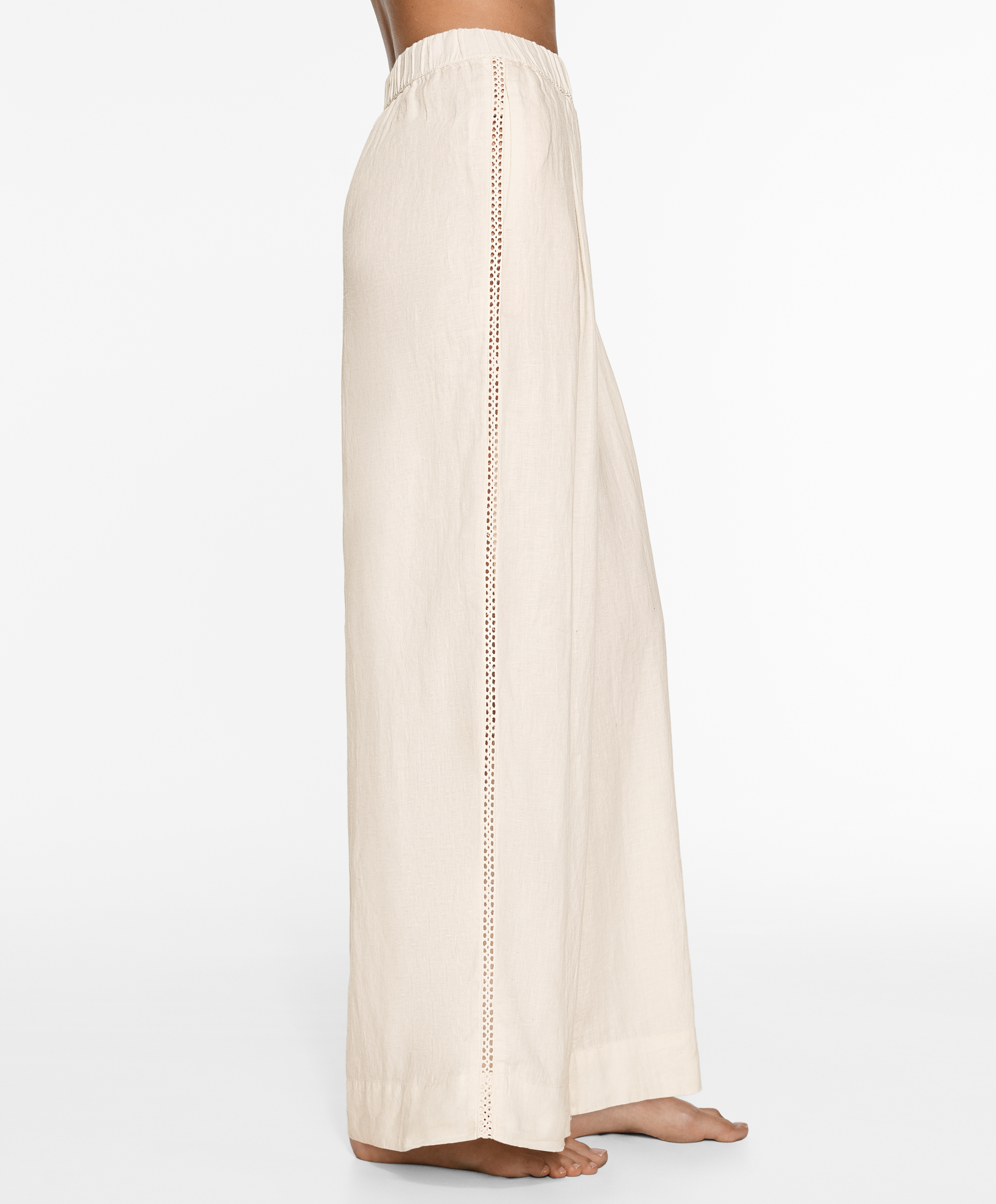 OYSHO 100% linen embroidered trousers