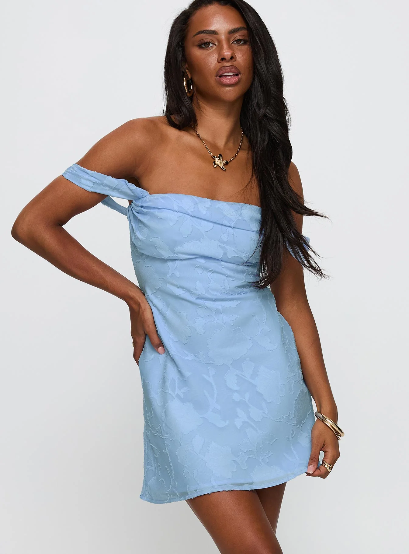 Zabbarra Off The Shoulder Mini Dress Blue