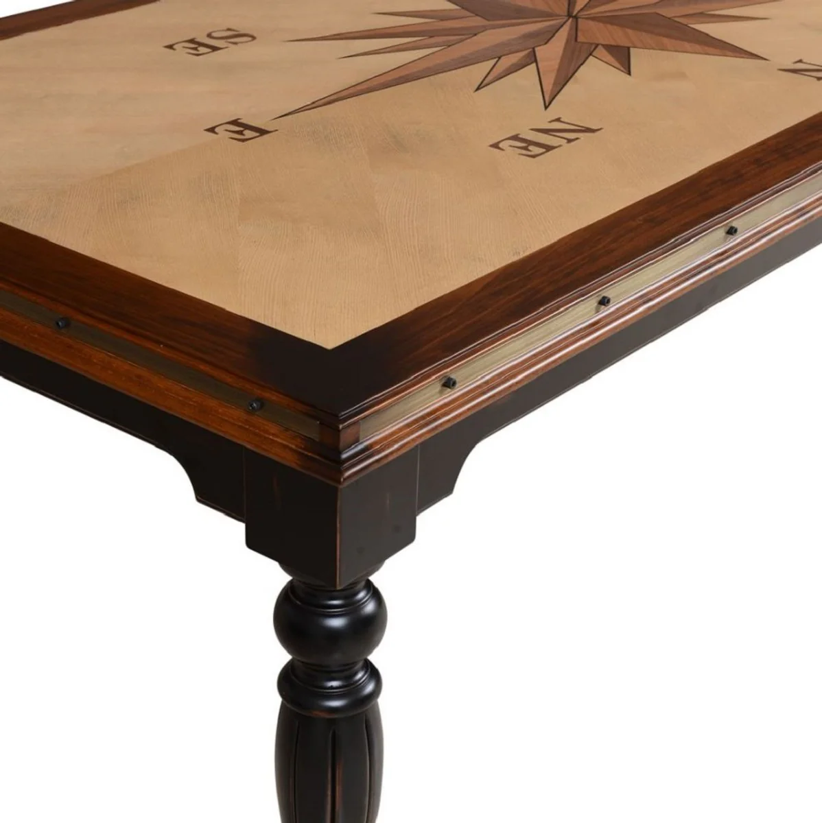 Luxury vintage style dining table natural colors / brown / black 240 x 120.5 x H. 77.5 cm - Rectangular solid wood dining room table - Dining room furniture - Vintage style furniture - Luxury furniture