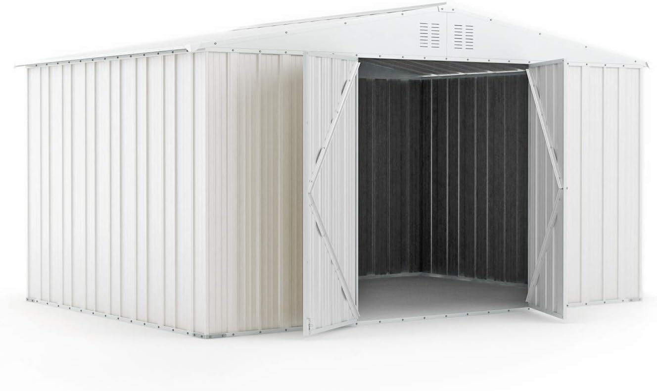 Box in Acciaio Zincato Casetta da Giardino in Lamiera 4.03 x 2.69 m x h2.17 m - 149 KG – 10.84 metri quadri (Bianco)