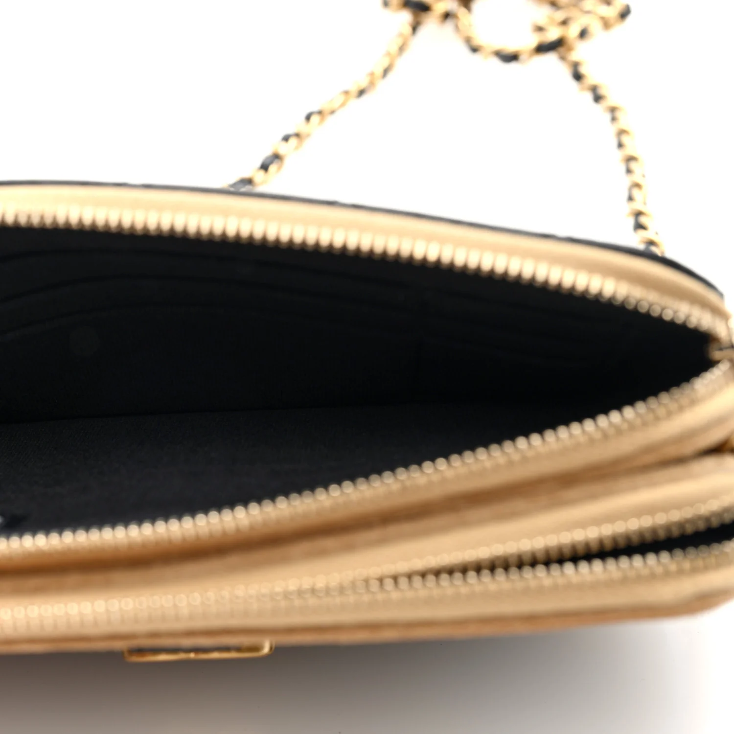 Suede Shiny Lambskin Quilted Phone Holder With Chain Black Beige - Top Club