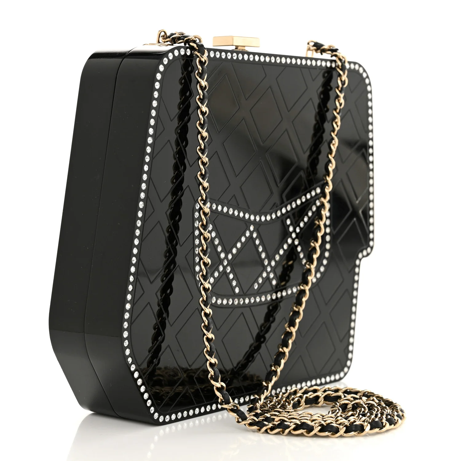 Plexiglass Crystal Quilted Minaudiere Clutch Black White - Top Club
