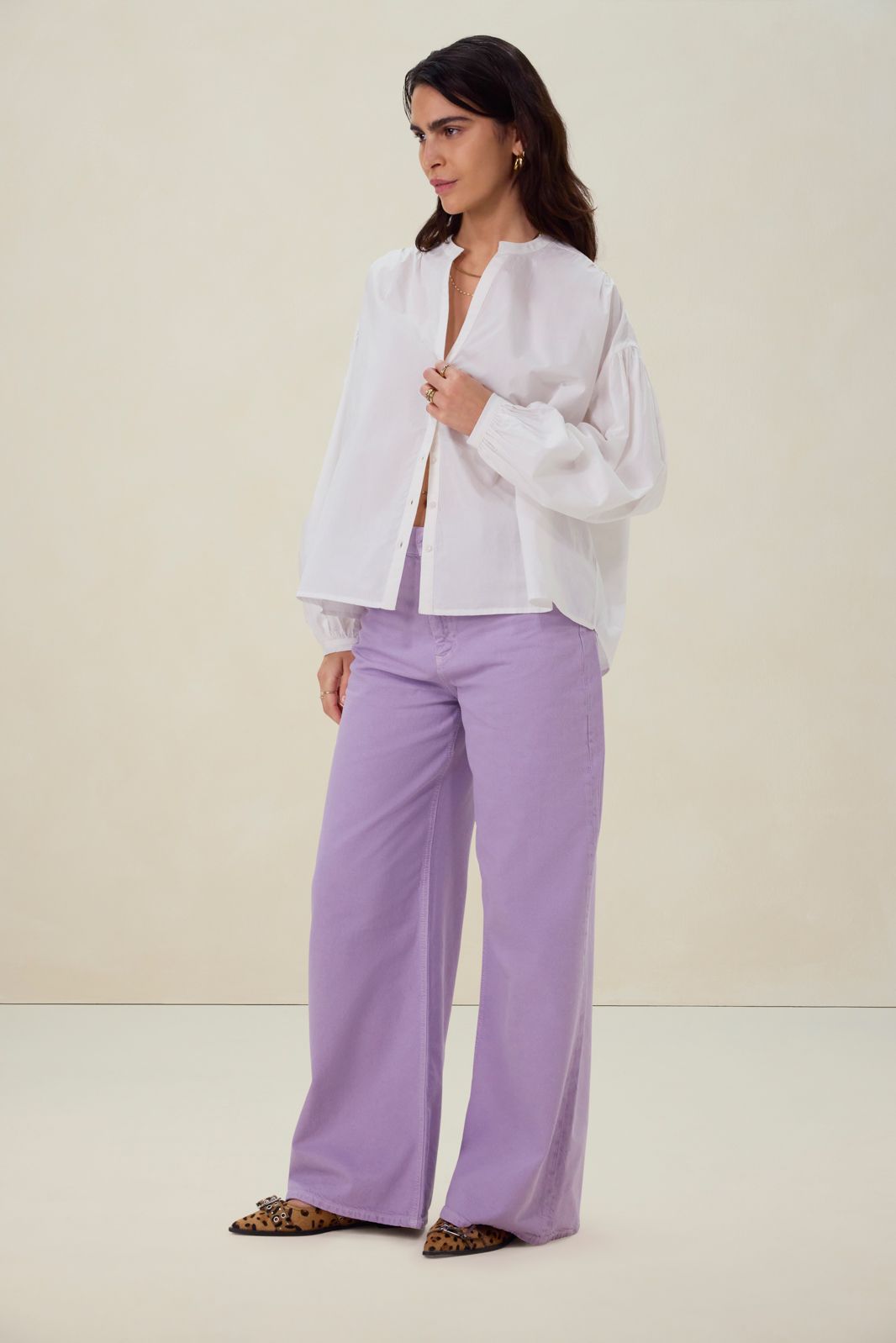 Lichtpaarse high waist wide leg jeans