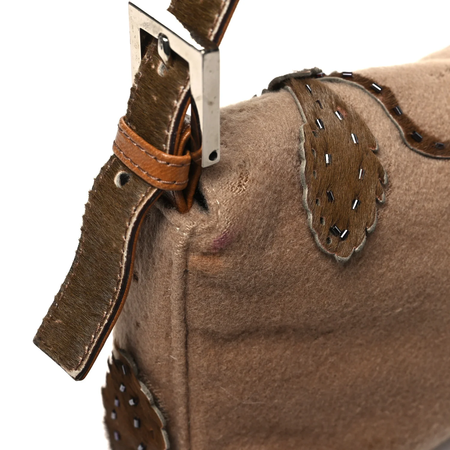 Wool Pony Hair Flower Applique Baguette Brown - Top Club