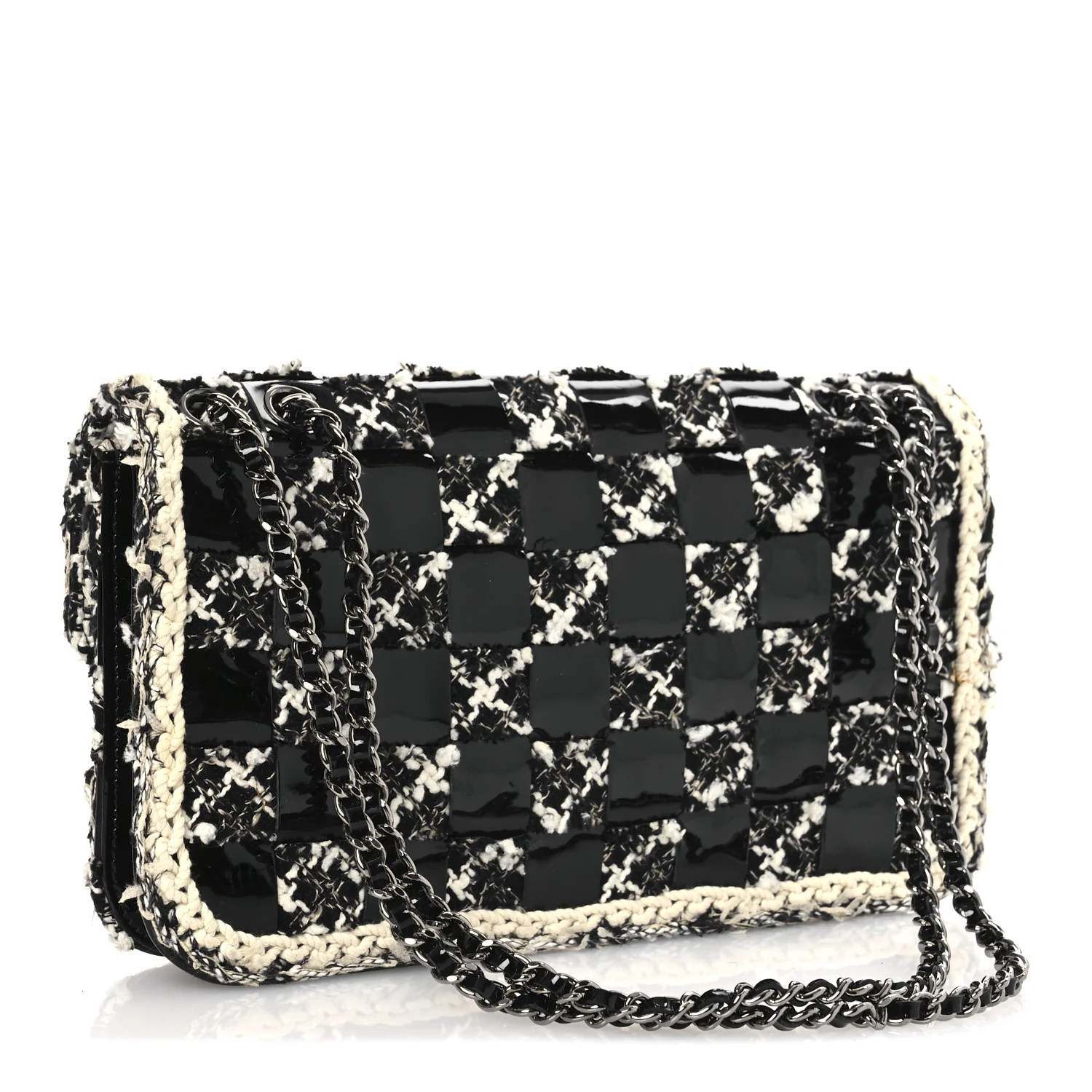 Tweed Patent Quilted Rectangular Flap Black White - Top Club