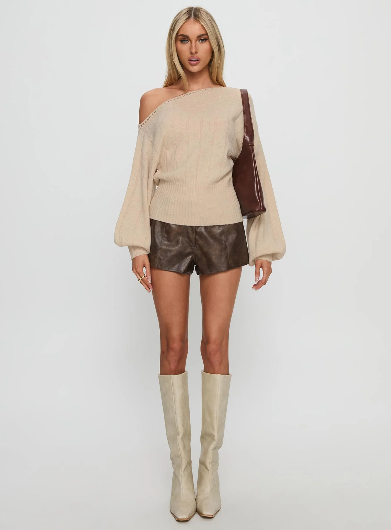 Jackeline Off Shoulder Rib Jumper Cream