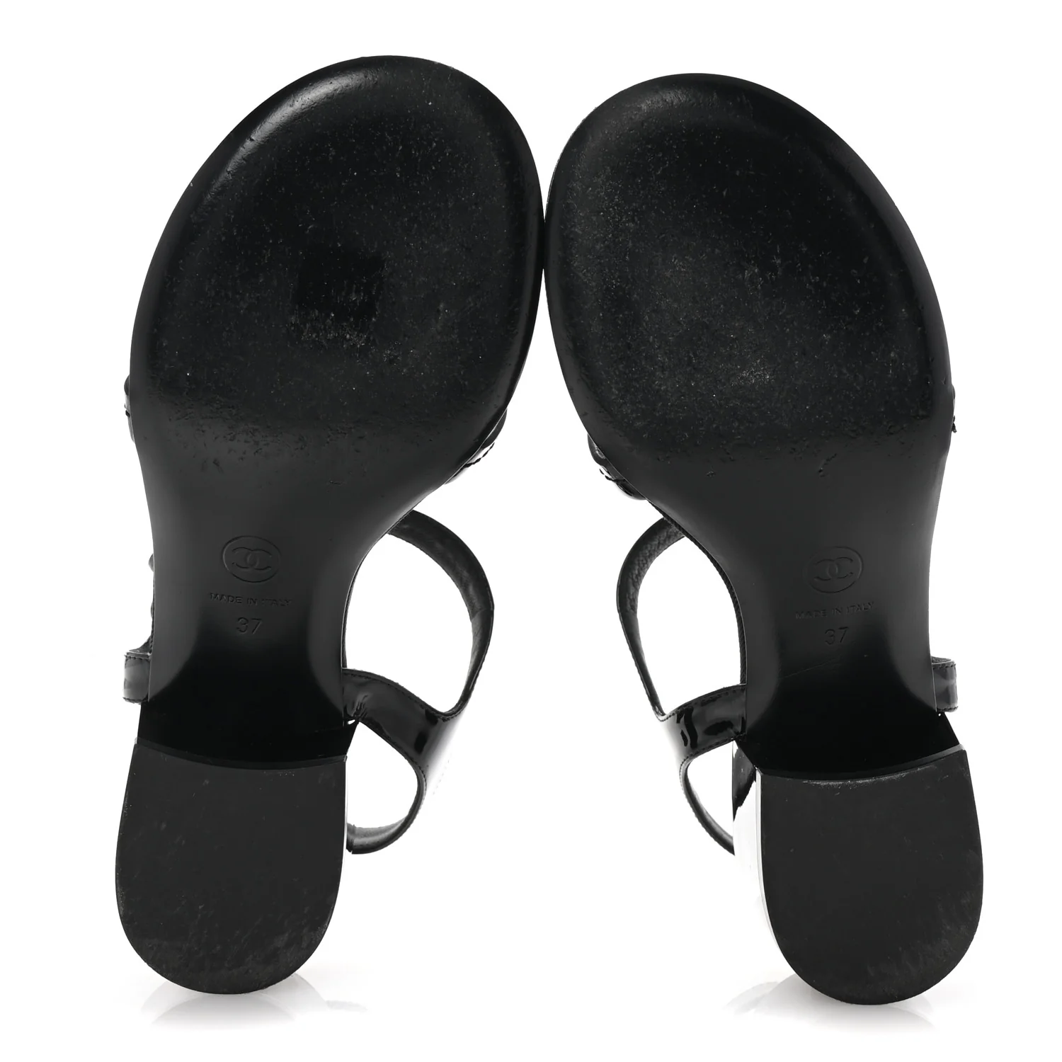 Patent CC Logo Thong Sandals 37 Black - Top Club