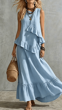 Women's Cotton-Blend Ruffled Sleeveless Maxi Dress - Nordfashionstorm - Women's Clothing, Fashion for You - Nordfashionstorm.com