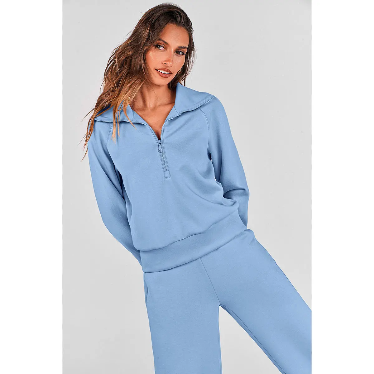 PRETTYGARDEN Women's Casual 2-Piece Sweatsuit Set - Half Zip Pullover Sweatshirt & Wide Leg Pants with Drawstring - Matching Tops & Sweatpants for Comfort