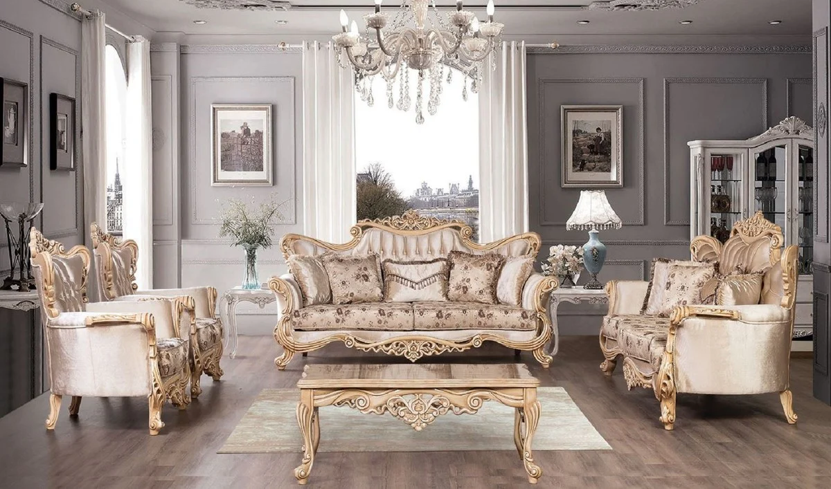 Luxury baroque coffee table natural colors - magnificent solid wood living room table in baroque style - baroque living room furniture - noble & magnificent