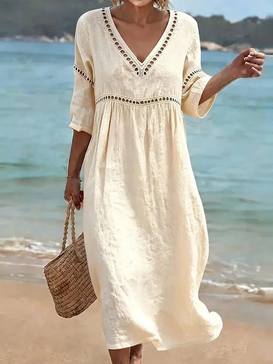 Women's Solid Color Retro Casual Stylish Vacation Cotton Dress - Nordfashionstorm - Women's Clothing, Fashion for You - Nordfashionstorm.com