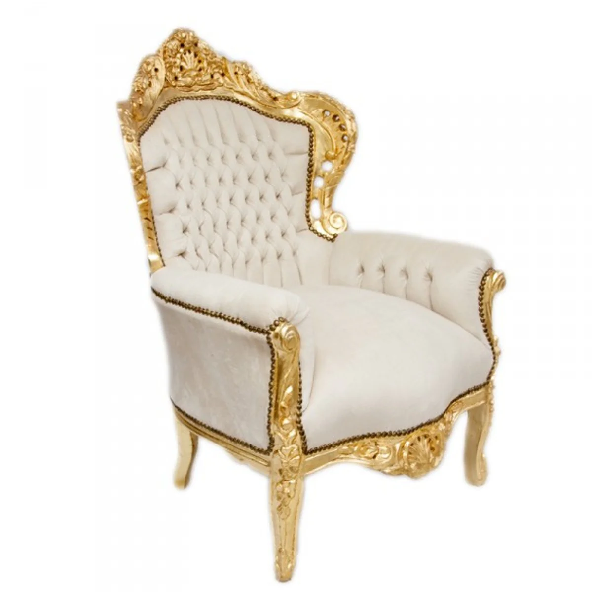 Baroque armchair King cream velvet / gold - antique style armchair