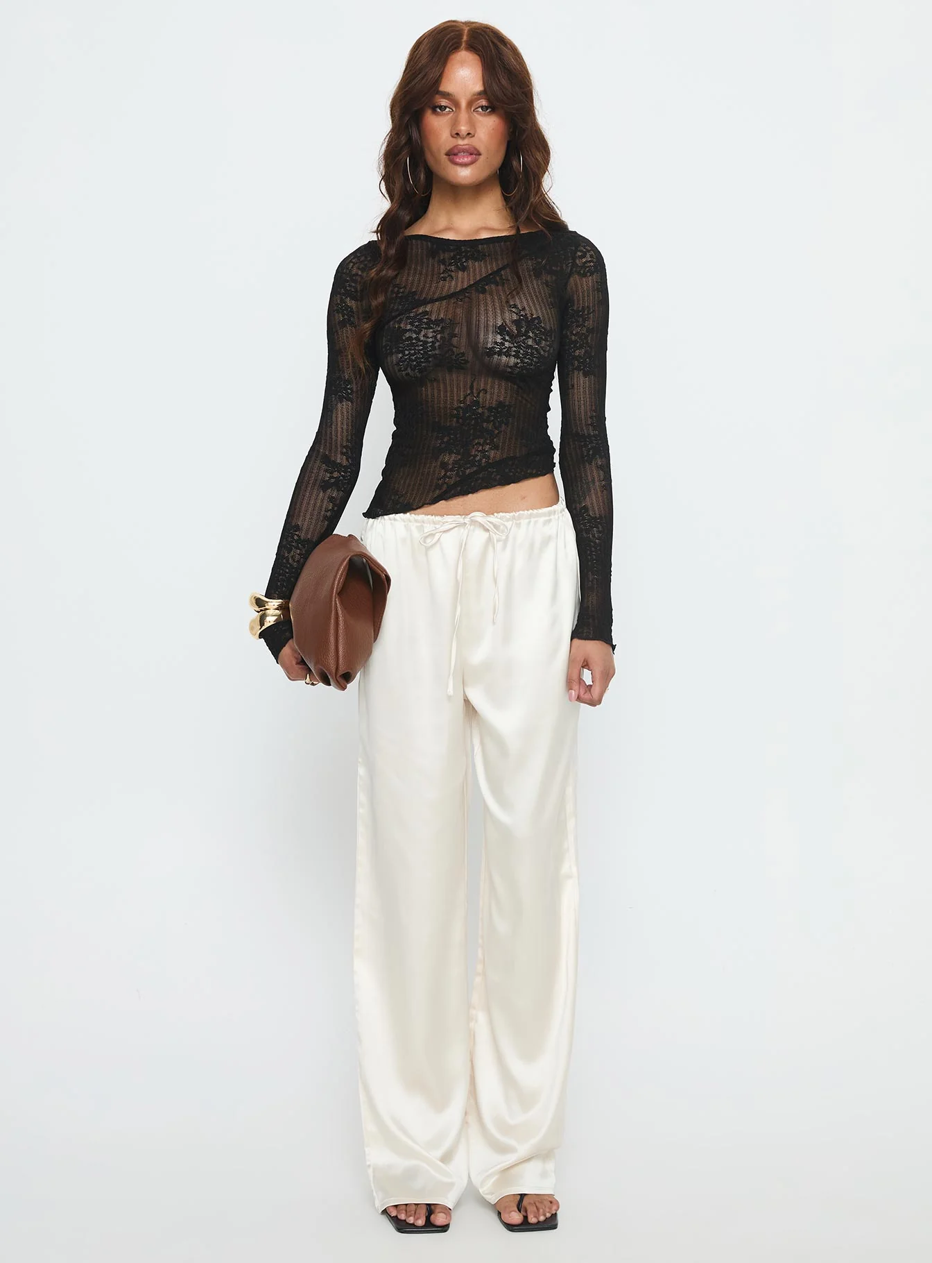 Mellissa Long Sleeve Sheer Textured Top Black