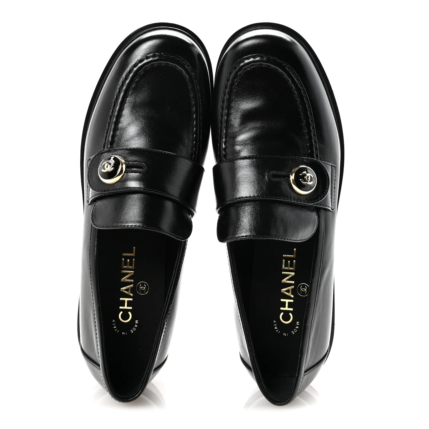 Shiny Calfskin CC Mocassin Loafers 38.5 Black