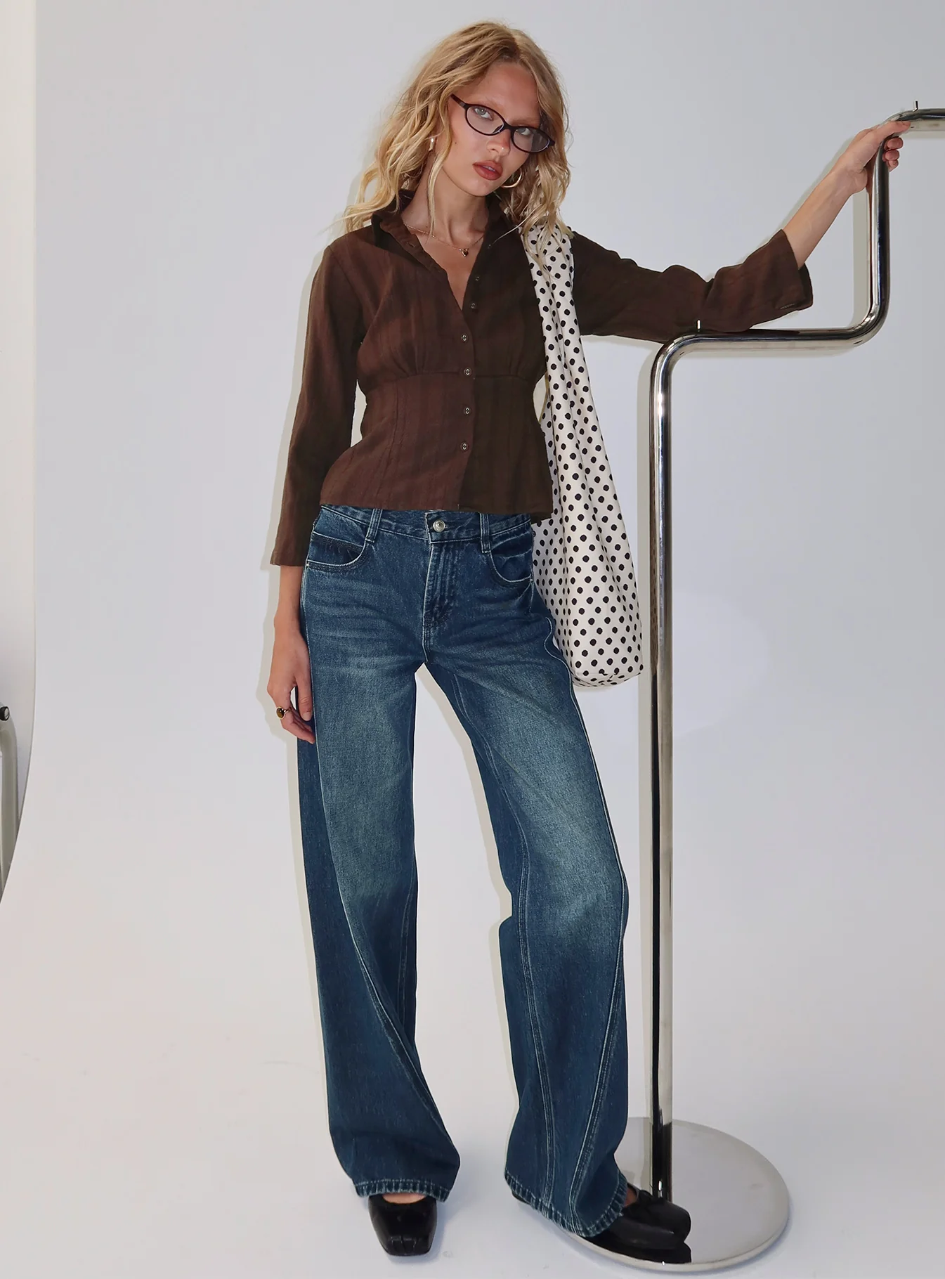 Taelynn 3/4 Sleeve Button Up Shirt Chocolate