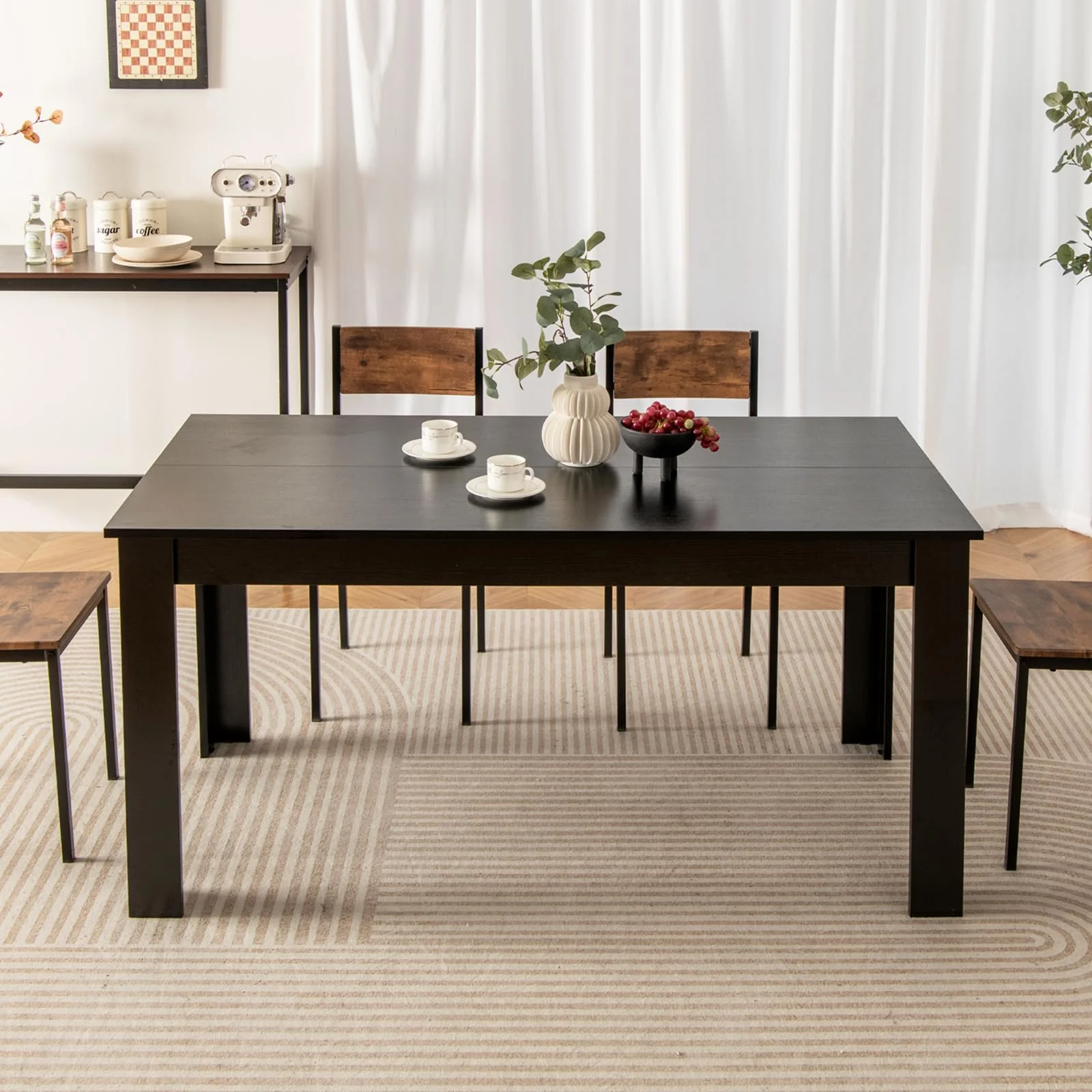 BEFOUNDLOVELY Black Dining Table for 6, Wood Rectangular Table