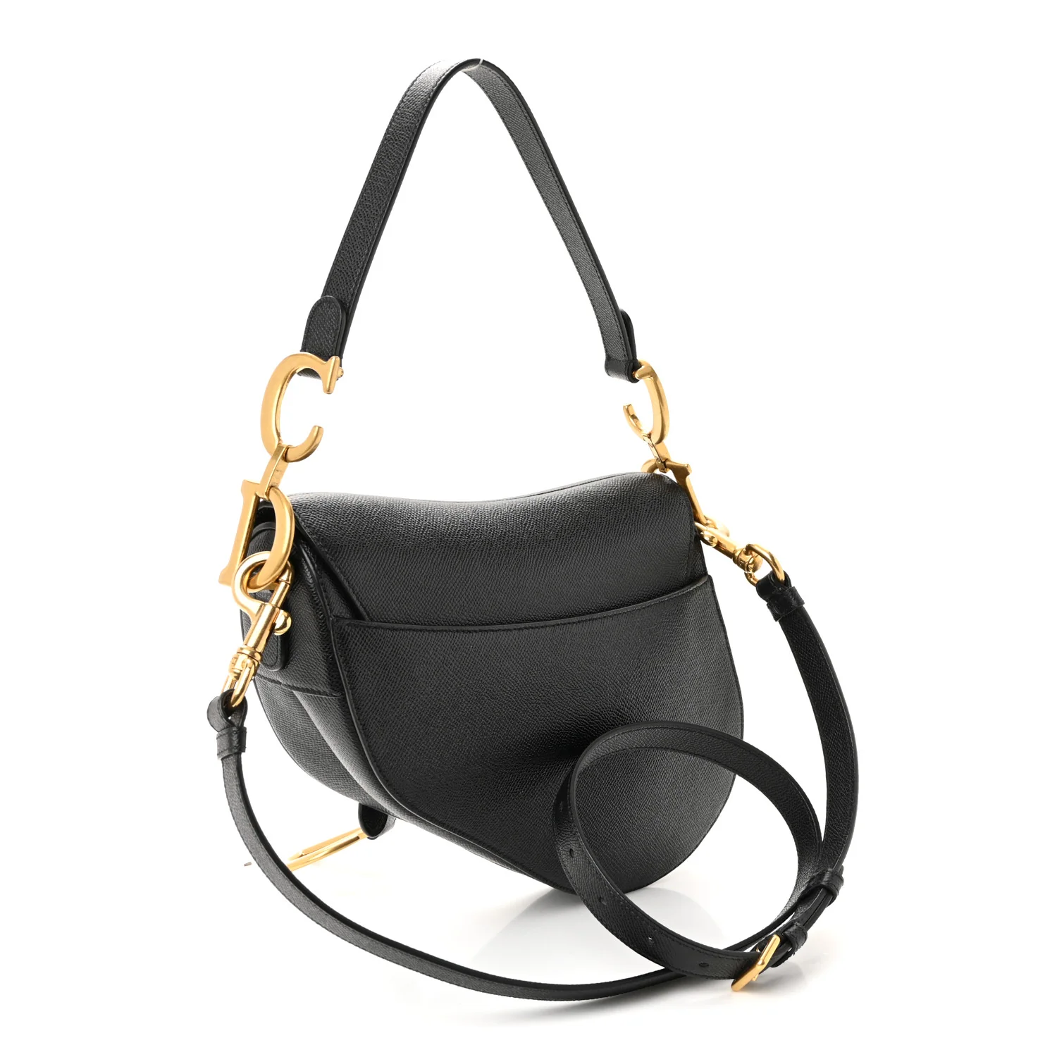 Grained Calfskin Saddle Bag With Strap Black - Top Club