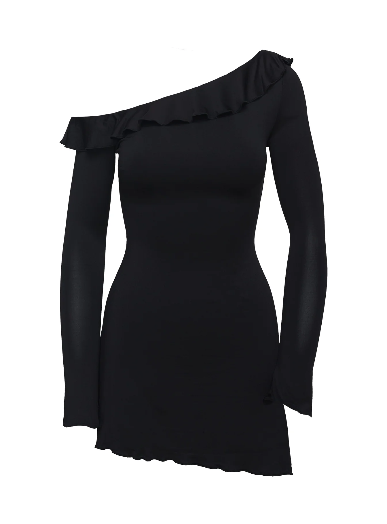 Bewitched Long Sleeve One Shoulder Mini Dress Black
