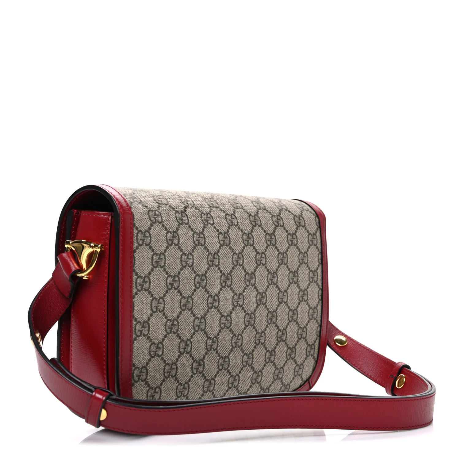 GG Supreme Monogram Azalea Calfskin Horsebit 1955 Shoulder Bag Beige Ebony New Cherry Red - Top Club