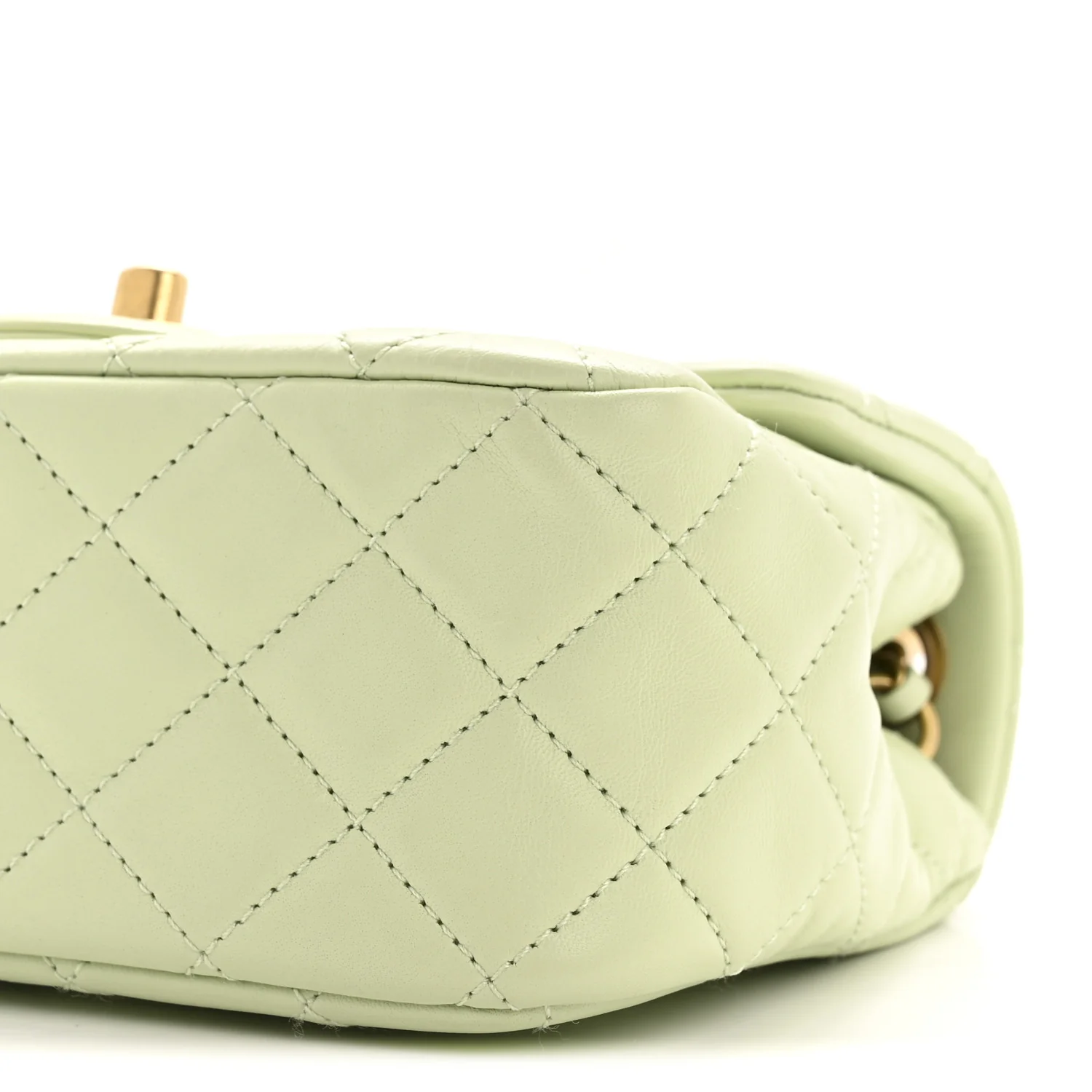 Lambskin Quilted Mini Pearl Crush Flap Light Green - Top Club