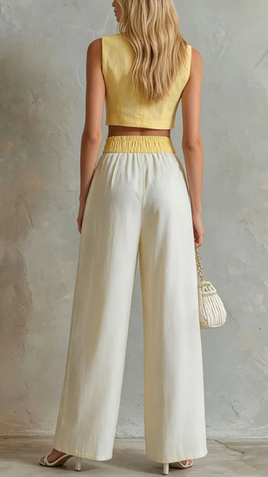 Women's Cotton‑blend V‑Neck Button‑Front Vest Elastic‑Waist Wide‑Leg Pant Set - Nordfashionstorm - Women's Clothing, Fashion for You - Nordfashionstorm.com