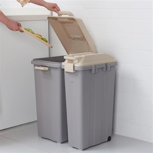 Outdoor Trash Can Outdoor Waste Bins with Cover Large-Capacity Classified Garbage Can with 2 Wheels Trash Bins Commercial Outdoor Waste Bins, Light brown