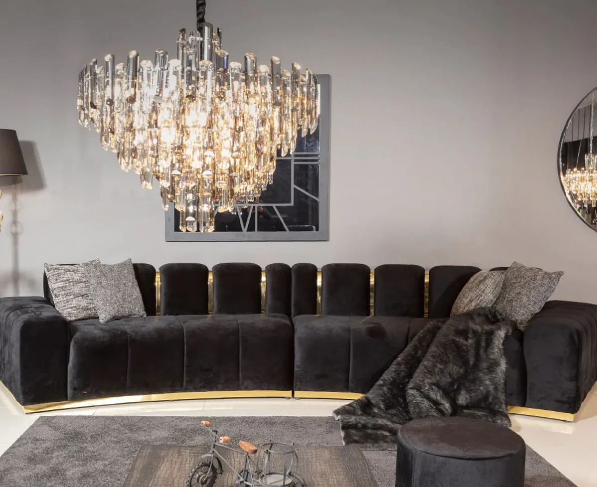 Luxury 5 seater sofa black / gold 420 x 100 x H. 80 cm - Curved living room sofa - Hotel sofa - Living room furniture - Hotel furniture - Luxury furniture - Luxury furnishings