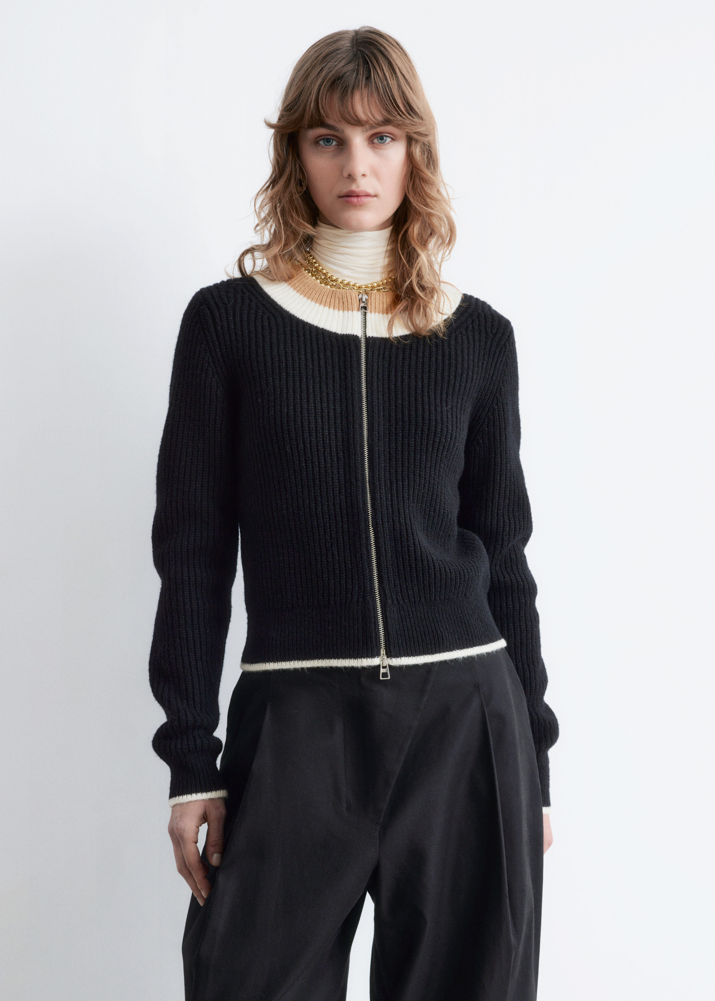 & Other Stories CONTRAST TRIM ZIP CARDIGAN