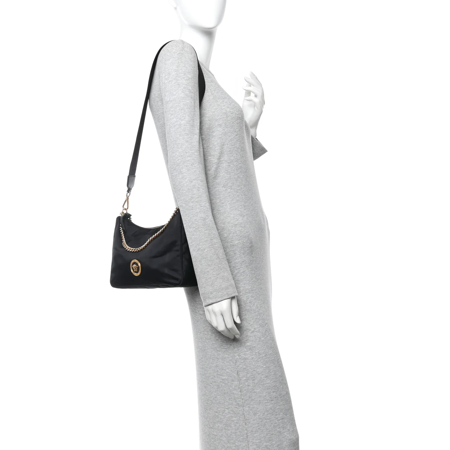 Nylon Tribute Chain Crossbody Shoulder Bag Black