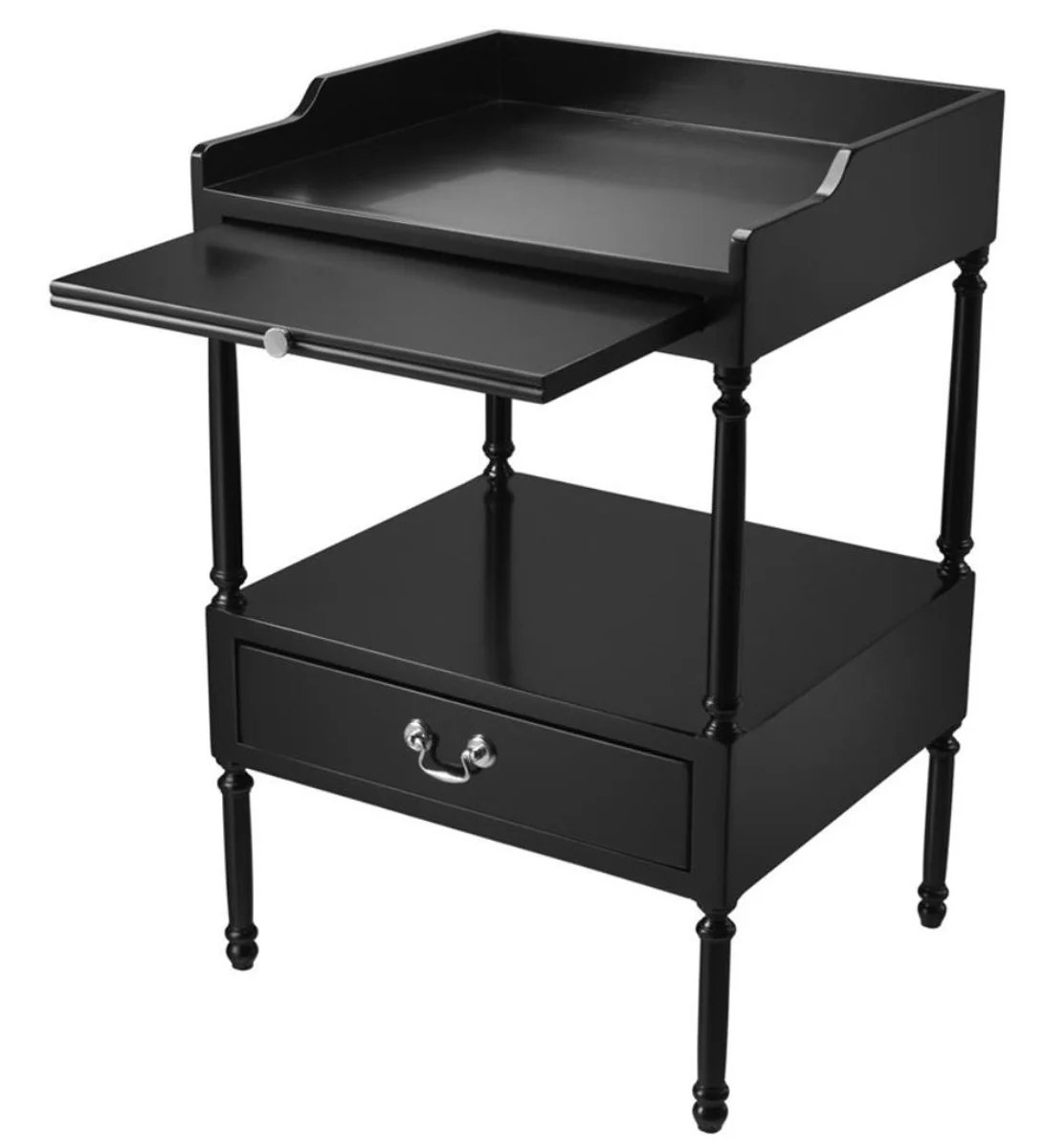 Luxury living room side table black / silver 48 x 42 x H. 73 cm - living room furniture
