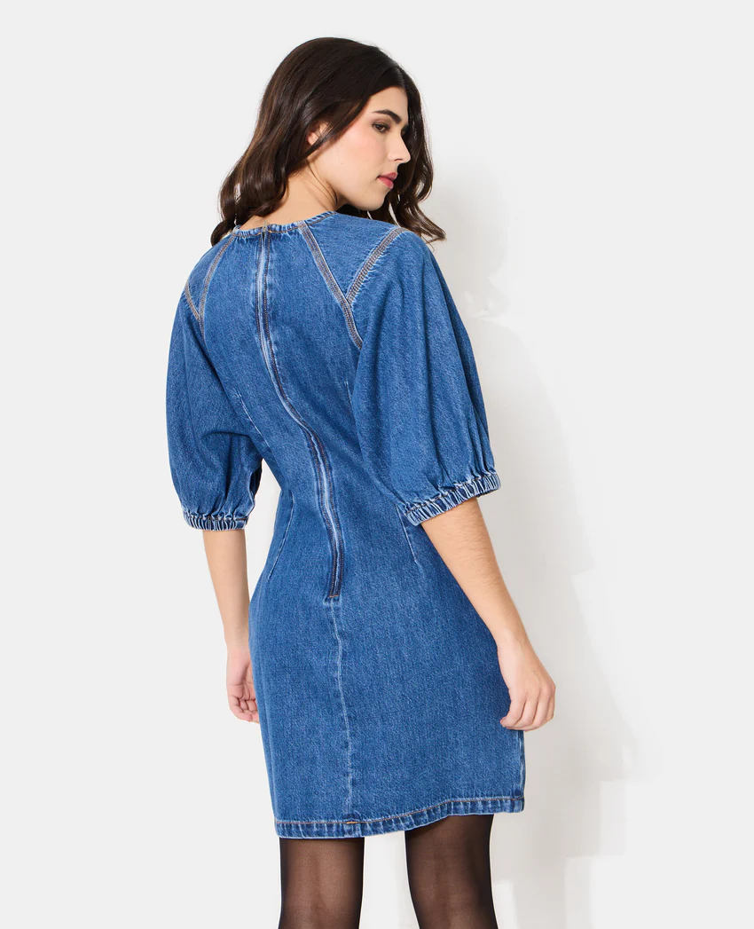 Pimkie Robe en jean courte cintrée avec manches ballons