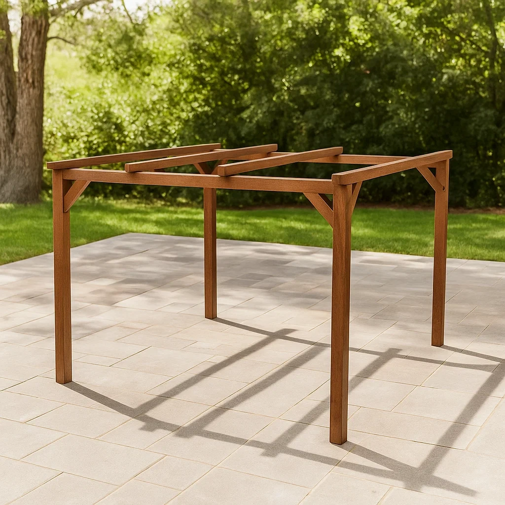 Rectangular pergola, solid wood frame, natural brown, without roof, free-standing, 300 x 250 x 240 cm, for garden or terrace - gfneOlw2fkpK