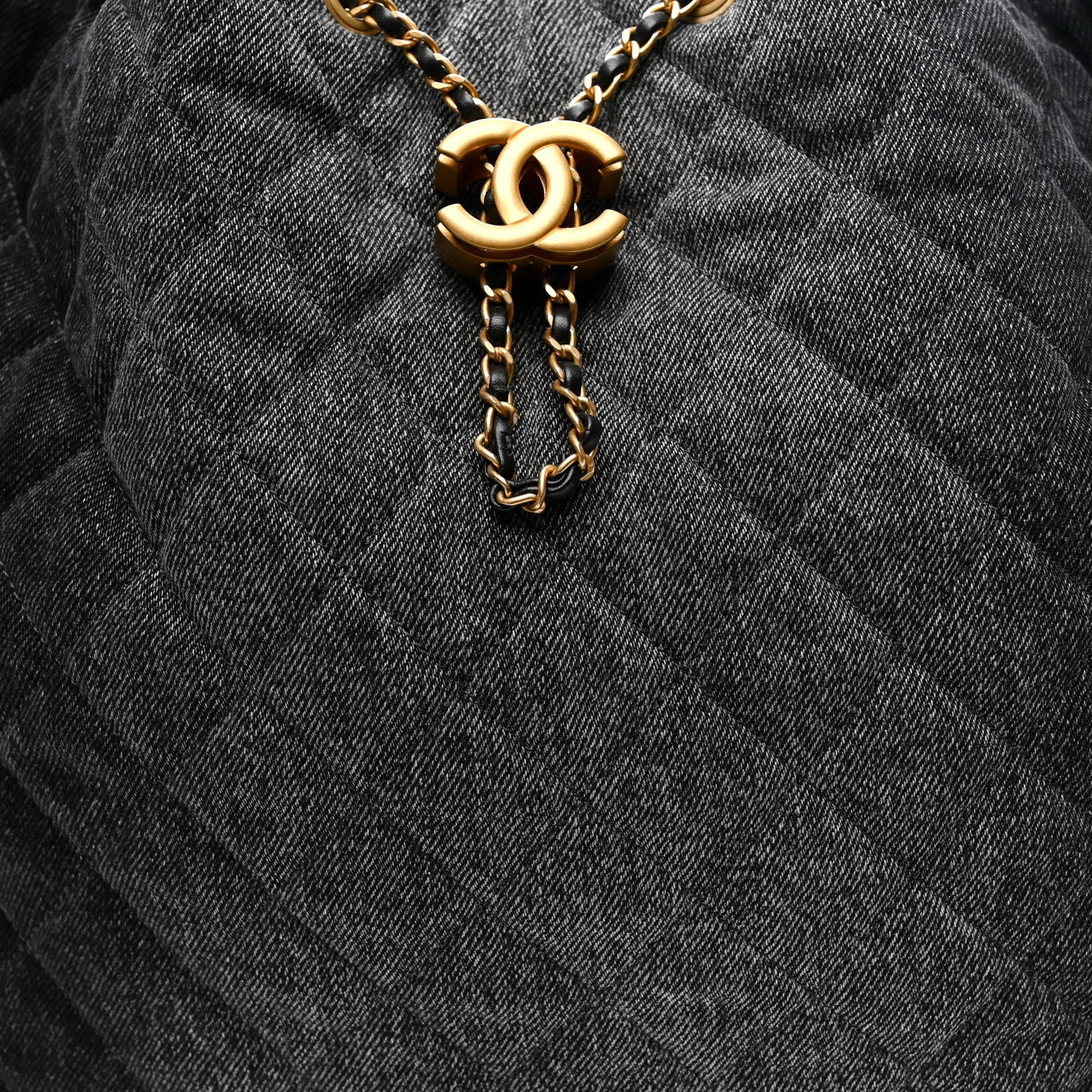 Washed Denim Quilted Large Chanel 25 Handbag Black - Top Club