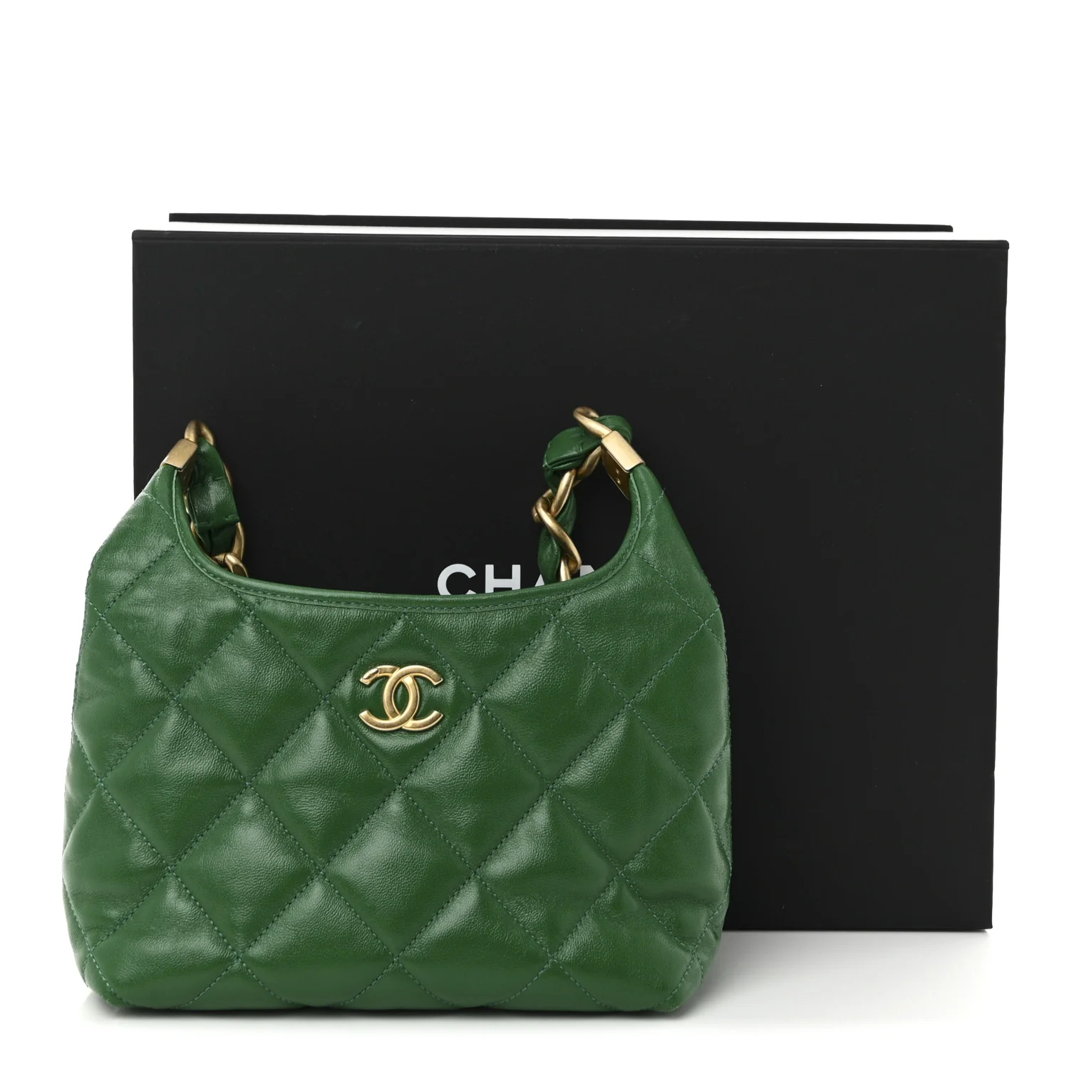 Shiny Crumpled Lambskin Quilted Small CC Funky Town Hobo Green - Top Club