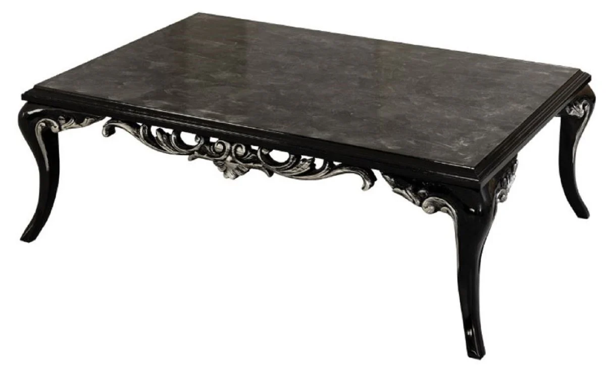 Luxury Baroque Living Room Set Silver / Black - 2 Sofas & 2 Armchairs & 1 Coffee Table - Handmade Baroque Living Room Furniture - Noble & Magnificent