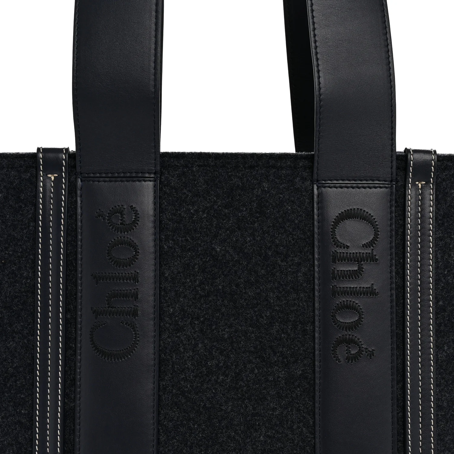 Felt Shiny Calfskin Medium Woody Ribbon Tote Obscure Navy - Top Club