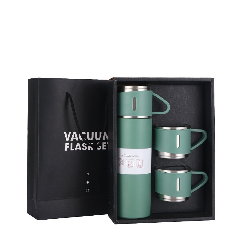 Stainless steel thermos gift set with three lids