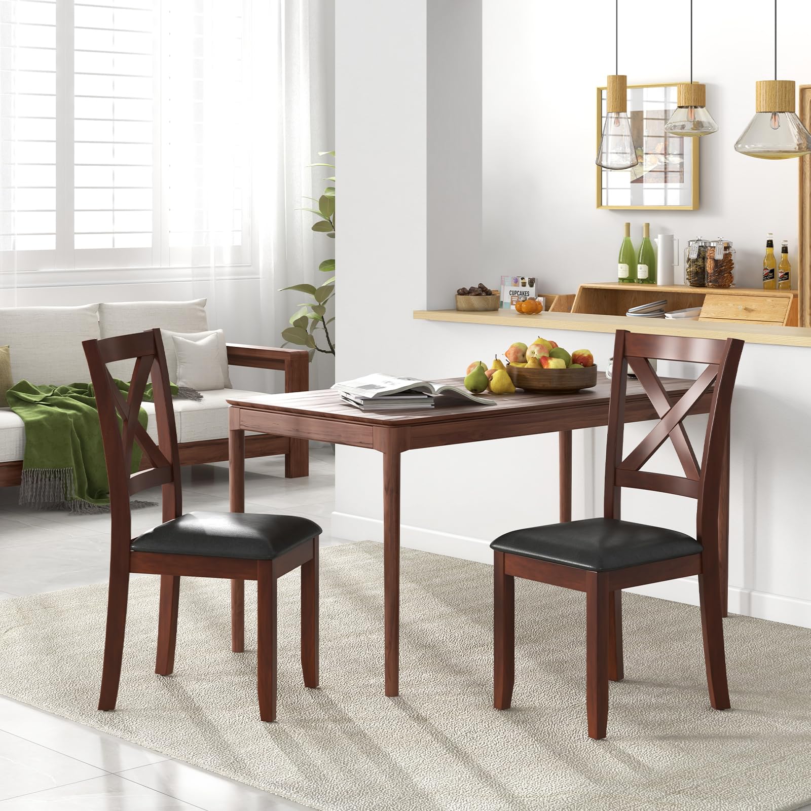 BEFOUNDLOVELY Wood Dining Chairs Set of 2/4, Faux Leather Upholstered Dining Chairs with Rubber Wood Legs
